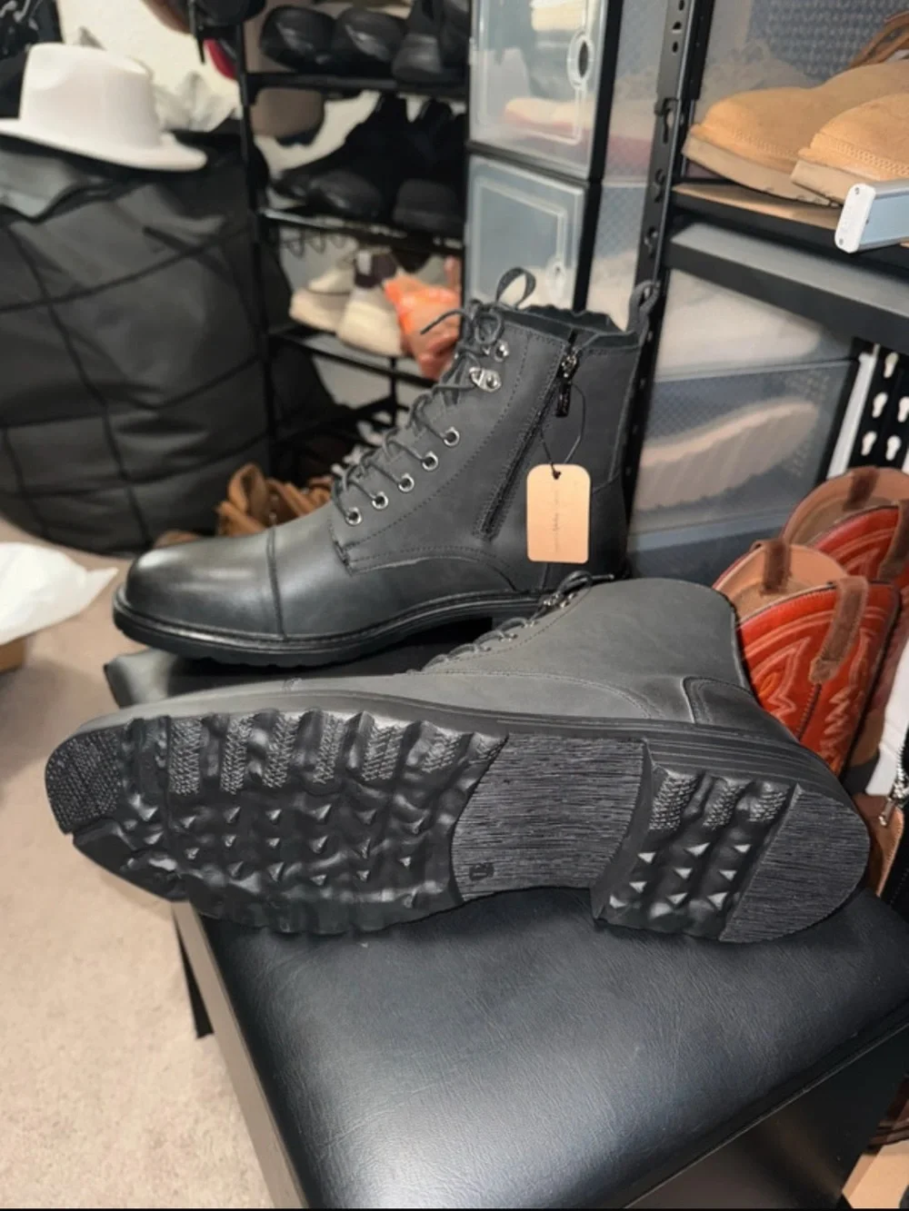 Men's Lace-Up Cap-Toe Combat Boots - Charcoal Gray